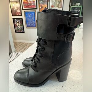 Tory Burch Brooke Combat Biker Leather Boots Size 7.5  in Black